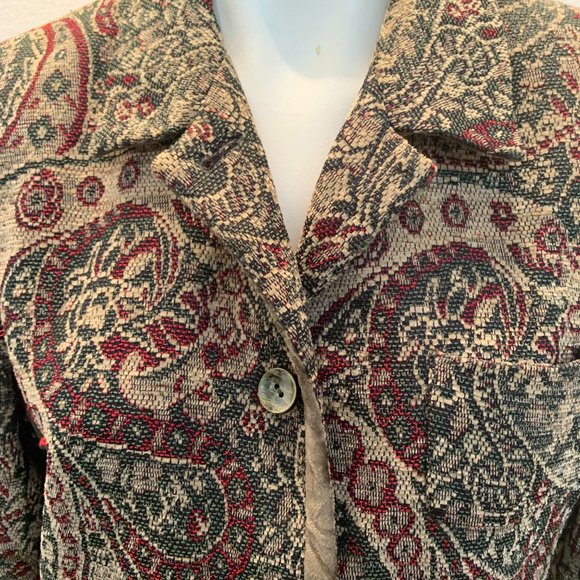 Harve Benard vintage tapestry jacket size 14P green red tan very good condition - Picture 2 of 13